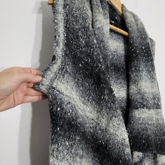 BCIM Gray Black Stripe Knit Open Vest Cardigan Waterfall Boho Casual Pocket Sz M - Picture 4 of 8